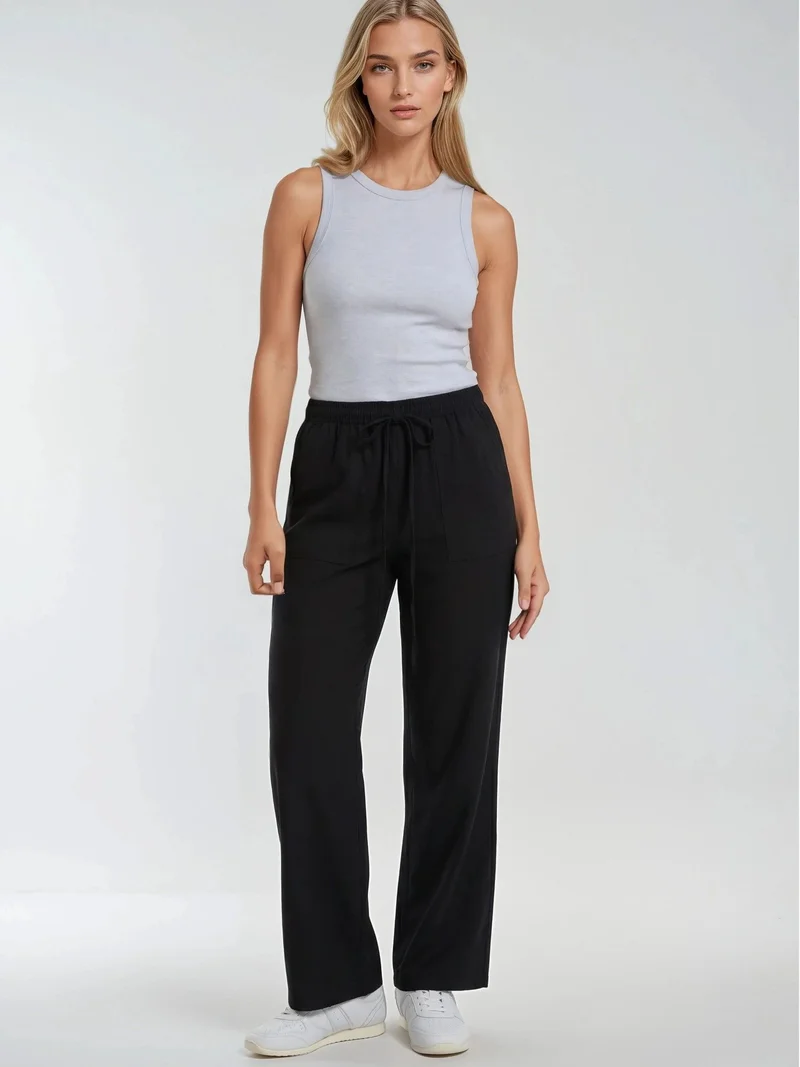 MixRay Mixray Elastic Waist Straight Leg Pants
